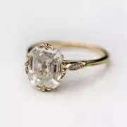 Art Deco Style 3.5Ct Asscher Cut Lab Created Diamond Engagement 14K Gold FN Ring