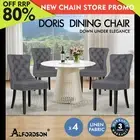 ALFORDSON 4x Dining Chair Kitchen Lounge Retro Button Tufted Wooden Fabric Grey
