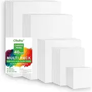 Paint Canvas Panels 40 Pack, Ohuhu Multi Size Painting Canvas Boards for Acrylic Watercolor Gouache Oil Paint, 100% Cotton Primed White Artists Canvas Panel, 10x10cm 12.5x18cm 20x20cm 22x30cm 28x35cm