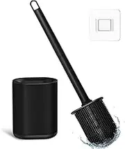 Premium Toilet Brush and Holder Set, Wall Mounted, Flexible Flat Toilet Brush, Deep Cleaner Silicone Toilet Brushes and Holder for Bathroom with Turbo Drying, Silicone Toilet Brush No Drilling, Black