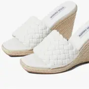 Steve Madden Women’s Wedge Mule Open Toe Sandals Udele White Woven New Size 7.5