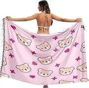 [RPLIFE] Cute Bears Pastel Pink Sarong Cover Up Tassel Beach Sarong Coverups for Women, Large, Cute Bears Pastel Pink, Medium