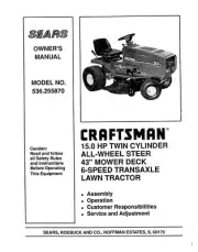 Owner’s Manual Sears Craftsman 15.0 HP Lawn Tractor 43” Mower - Model 536.255870