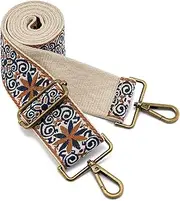 ZOOEASS Bronze Buckles Purse Strap, 2" Wide Crossbody Handbag Strap Adjustable Replacement Shoulder Strap Vintage Embroidery