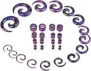 [IPINK] Gauges Kit Glitter Spiral Tapers and Plugs 14G-00G Stretching Kit - 32 Pieces