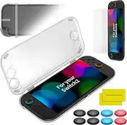 OLCLSS Case for Nintendo Switch 2 (2025) TPU Clear Hard Case with 2 x 10H Hardness Tempered Film and 8 Silicone Protective Caps Compatible with Switch 2 Ultra Slim Design Lightweight - Clear