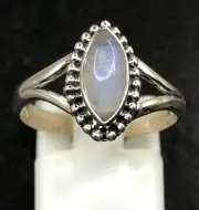 Rainbow Moonstone marquise ring solid Sterling Silver size Q 1/2, actual one. #2