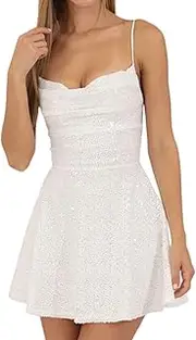 [Generic] Sparkly Sequin Homecoming Dresses for Teens Short Tight Lace Spaghetti Straps Mini Gowns Dinner Date Dresses