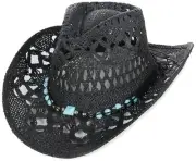 Turquoise Straw Cowboy Hat for Men Women Summer Western 7-7 1/4 Black-c