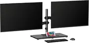 Pholiten Dual Monitor Stand with Wooden Base, Gas Spring Height Adjustable Arms, Each Holds 32 Inch Screen up to 22lbs, VESA Mount 75x75/100x100mm, Tilt/Swivel/Rotate - Ergonomic Desk Mount