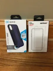 Speck Presidio Grip Case for iPhone X & XS +Glass Screen Protector 5.8” Size