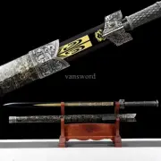 Chinese Jian 剑 High Manganese Steel Black Blade Alloy Tsuba Sword for Display.
