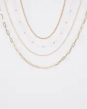 Pink Beaded Chain Layer Necklace