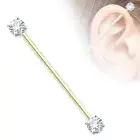 Piercing Industrial Ear Gold Plated Double Zirconium White