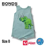 Bonds Baby Singlet Romper Size 0 Boys Light Blue Triceratops print BXR6A