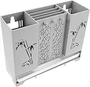 Ciieeo No Drill Wall Mounted Chopstick Holder with Drainage Stylish Cutlery Organizer for Kitchen Counter Elegant Spoon Storage and Multi Purpose Utensil Holder Grey