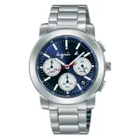 在飛比找momo購物網優惠-【agnes b.】魅惑國度三眼計時腕錶-銀X藍/38mm(