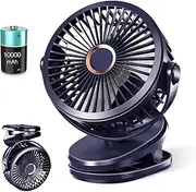 10000Mah Clip on Fan, Small Desk Stroller Fan Battery Operated with Rechargeable USB & Clip, 4 Speed 720 Rotation Portable Quiet Fan, Perfect for Baby Stroller, Traveling, Office