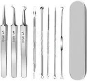 Blackhead Remover Tweezers Kit, Ultra-fine Tweezers Black Dots Blemish Extractor Acne Needle Facial Cleaner Skin Extractor Tool (8Pcs/Set)