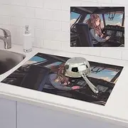 Airplane Cockpit Dish Drying Mats for Kitchen Counter, Absorbent Microfiber Kitchen Dishes Drainer Mat Large Dish Drying Pad with Hook Coffee Mat Kitchen Accessories 18x24 Inch