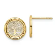 Real 14kt Yellow Gold Polished Tree of Life in Circle Post Earrings