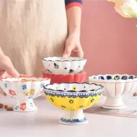 在飛比找樂天市場購物網優惠-創意高腳陶瓷甜品碗冰淇淋杯子酸奶杯小奶昔杯碗布丁碗雪糕球杯碗