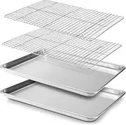 Stainless Steel Baking Tray and Rack Set – 2 Half Sheet Oven Trays with 2 Cooling Racks for Oven, Durable Bakeware for Baking, Cooking, Grilling, and Cooling
