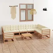 10 Piece Garden Lounge Set&Cushions Honey Brown Solid Pinewood Patio Bar Sets