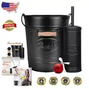 Coastal Chic Matte Black Bathroom Trash Can & Toilet Brush Set - Rustic Appeal