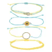 4 Pcs Sunflower String Bracelets Adjustable Handmade Bracelets Blue/Yellow