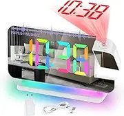 SZELAM Radio Alarm Clock with Projection, Alarm Clock Digital, 7.4 Inch LED Radio Alarm Clock with Sleep Timer, 180° Rotating Projector, 10-Colour Night Light, 11 RGB Colour Digital Display, Table