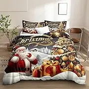 Chumerry Gray Gold Christmas Duvet Cover Cute Santa Claus Bedding Set Queen Gold Balls Snowflake Xmas Decor Christmas Tree Comforter Cover Queen Size Bedding Set