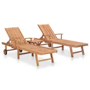 Sun Loungers 2 pcs with Table Solid Teak Wood vidaXL