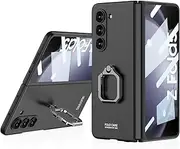 [YBROY] Case for Samsung Galaxy Z Fold5 5G, Ultra-Thin Hard PC + Tempered Glass Protective Film, with Metal Ring, Anti-Scratch, Cover Case for Samsung Galaxy Z Fold5 5G.(Black)