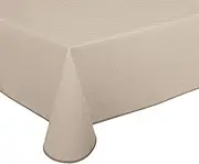 Oilcloth Tablecloth Wipe Clean Non-Slip with Piping Band Square Round Oval Motif Choice of Colours (Linen Texture Beige, Round, 140 cm)