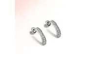White Gold Semi Circle Curve Earrings Embellished With SWAROVSKI Crystals