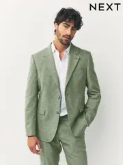 Green Tailored Fit Linen Blend Texture Suit Jacket (E93282) | $180