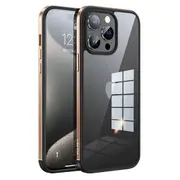 For iPhone 15 Pro TPU+Tempered Glass Phone Cover Metal Frame Electroplated Case