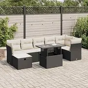8 Piece Rattan Garden Sofa Set - Black Outdoor Furniture, Patio Conversation Set with Cushions, Perfect for Lawn, Deck, Balcony & Small Spaces