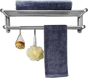 Stainless Steel Towel Racks for Bathroom Shelf Double Towel Bar Holder with Hooks Wall Mounted Multifunctional Foldable Brushed Nickel (Color : Silver, Size : 40cm)