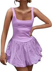 [Generic] Women's Tennis Waist Sexy Fashion Solid Color Patchwork One Dress Formal Wear Sleeveless Dresses for Women