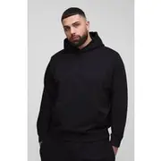 Mens Black Plus 260GSM Loopback Regular Fit Basic Hoodie