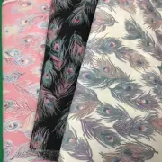 Peacock Feather Pink/ Black/ White Choice 100% Cotton fabric sold per half yard