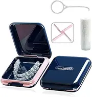 Solid Orthodontic Retainer Case, Dental Mouth Guard Case with Lid Hinge, Denture Brace Retainer Case，With Braces Removal Tool ，Chewable tablet with invisible braces correction (Dark blue)…