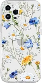 CrazyLemon for iPhone 12 Mini Case Clear Silicone iPhone 12 Mini Case Cute Aesthetic Floral Design for Women Girls Transparent Ultra Thin Slim Soft TPU Shockproof Case - White Daisy Yellow Blue Flowers