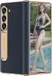 [TECSHINE] Leather Case for Samsung Galaxy Z Fold6, Hinged Cover for Samsung Z Fold 6 Phone, Mobile Phone Shell, Support Frame, Flip Holster