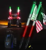 Xprite Pair 3FT Flagpole Spiral LED Lighted Whip Antenna w/ Spring＆Mexico Flags