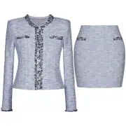Womens New Fashion Knitted Sequin Woolen Top Cardigan Jacket+hip Hugging Skirt