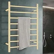 ACA International Luxury Aluminum Round Heated Towel Rail Wall Mounted Electric Towel Warmer 8 Bar Bathroom Heated Towel Rack Holder Shelf(Brushed Yellow Gold)