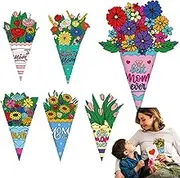 Mother's Day Flower Bouquet Craft Kit | Floral Do-It-Yourself Crafts Set of 6 | Handmade Coloring Flower Paper Exchange Favor for Spring Holiday Mother's Day Classroom Home Activities